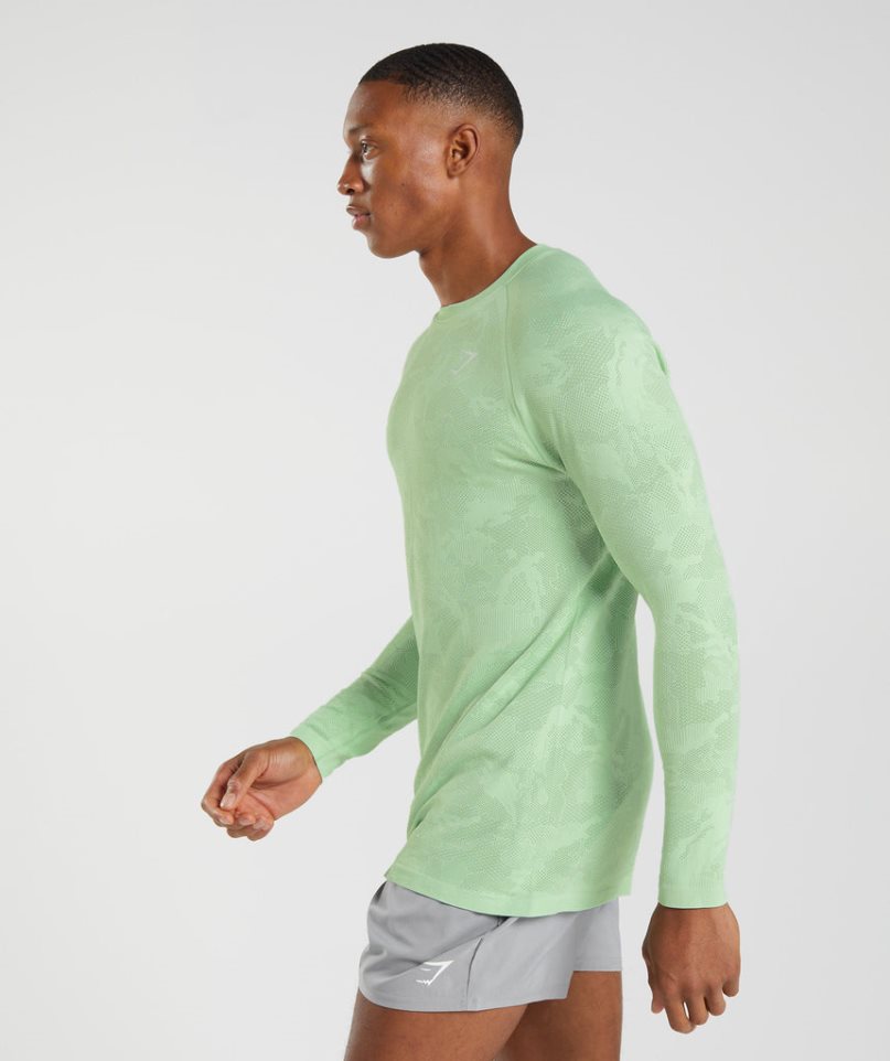 Men's Gymshark Geo Seamless Long Sleeve T-Shirts Light Green | CA 056N18